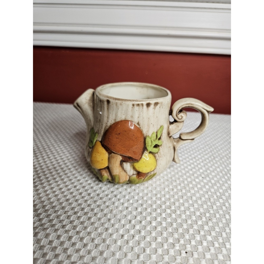 Vintage Arnels Ceramic Mushroom Creamer Pitcher Retro Cottagecore Handpainted
